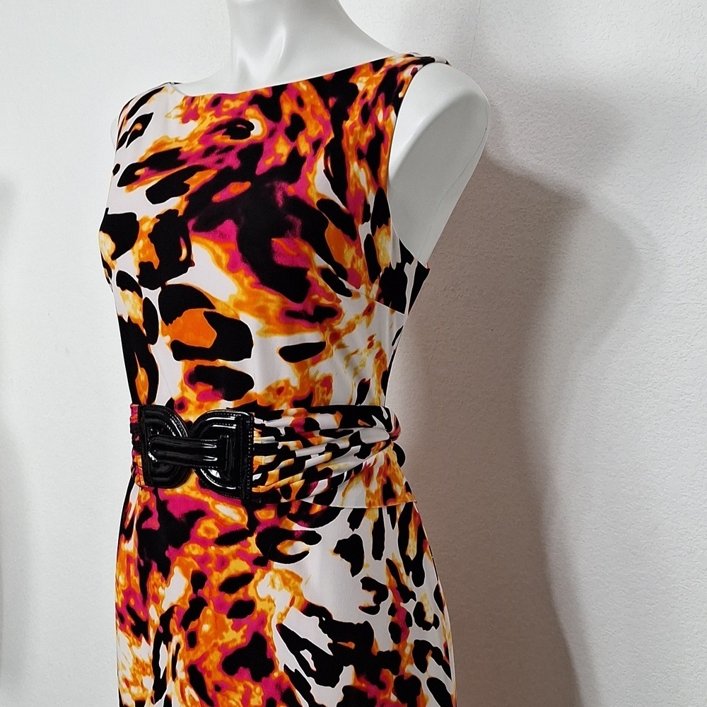 Cache "NEW" Colorful Neon Animal Print Mobwife Maximalism BeltedDress Size 14 - Picture 4 of 15